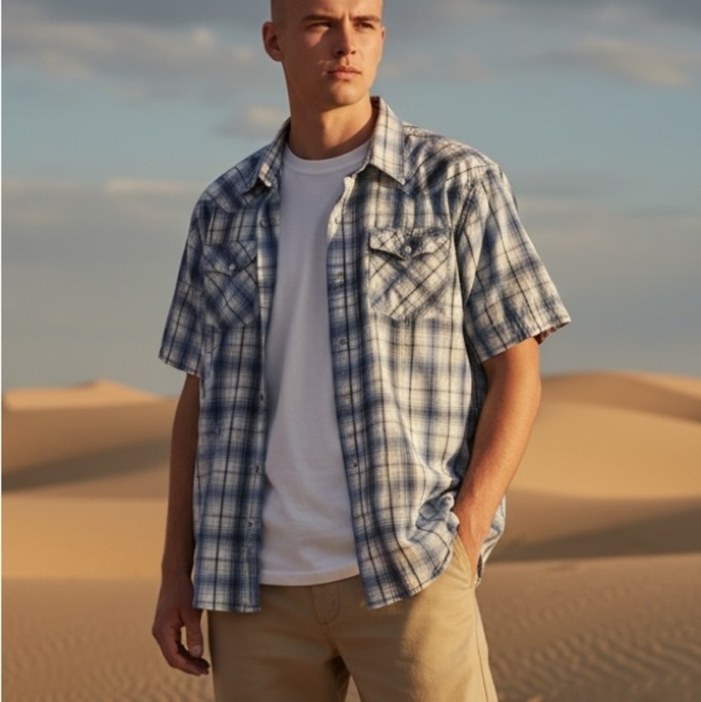 Aeropostale Men's Casual Blue and White Checkered Shirt